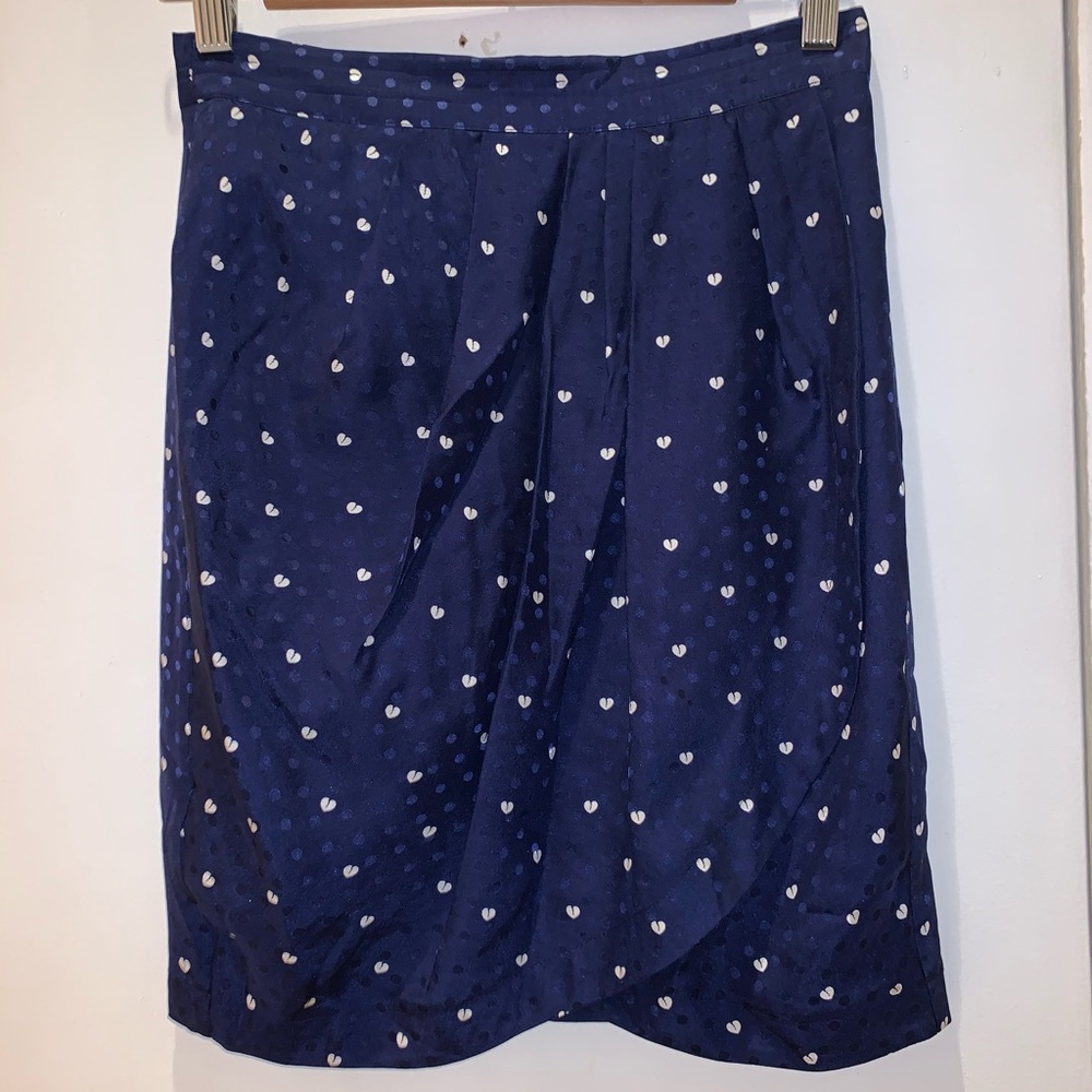 Yumi Kim Tulip Blue Silk Heart Print Skirt Size S.
